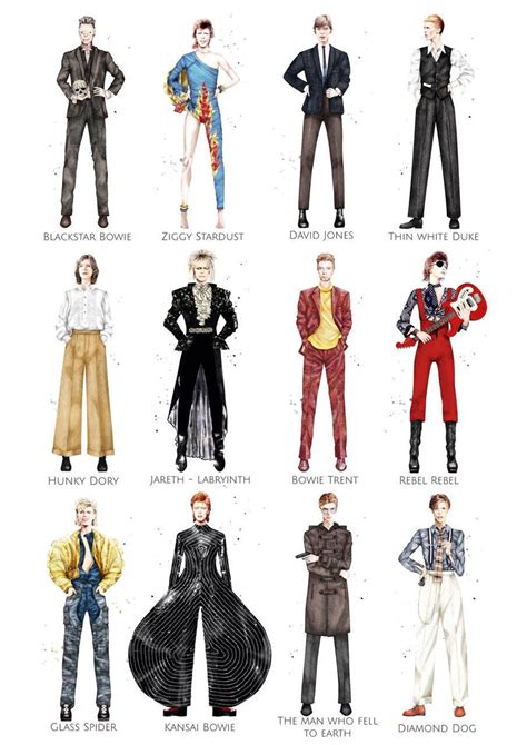 David Bowie Outfits, A3 or A2 Print - Collection of 12 Illustrated ...