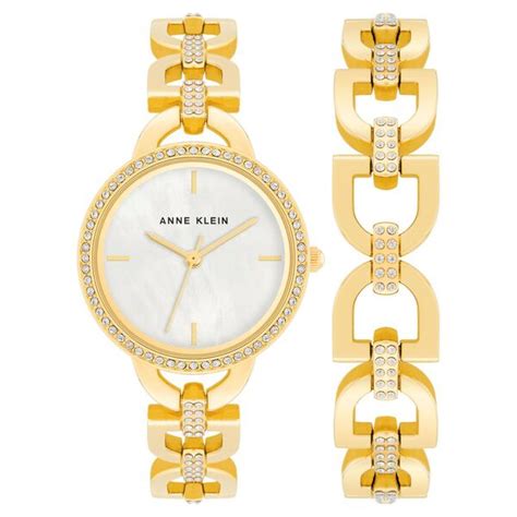 Buy Online Anne Klein Quartz Analog Mother Of Pearl Round Dial Golden ...