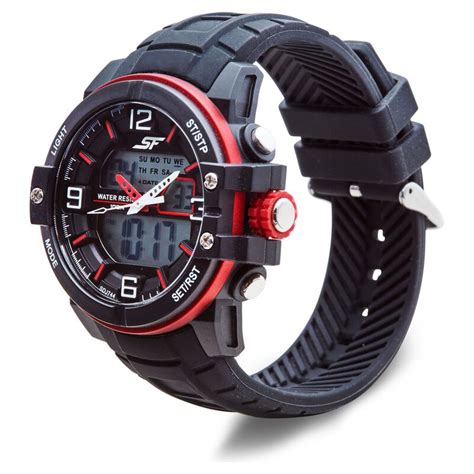 SF Quartz Analog Digital Dial Silicone Strap Watch for Men