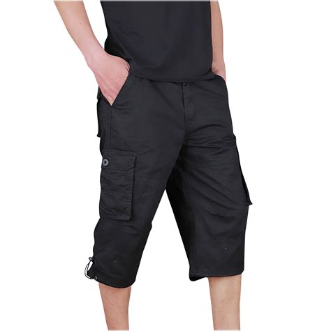DeHolifer Men's Black Cargo Capri Shorts, Below Knee, Comfortable for ...