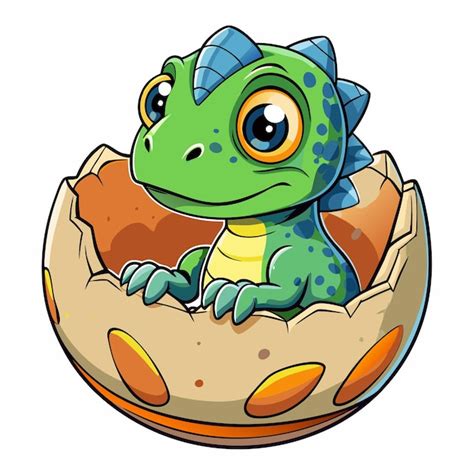 Baby dino emerging from cracked egg shell cartoon vector illustration ...