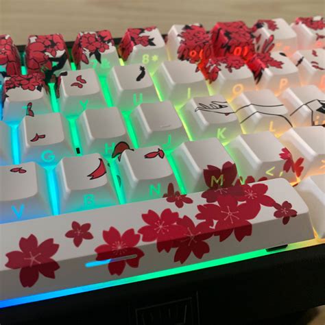 Sakura Raven White Anime Side Shinethrough Doubleshot PBT Keycaps ...