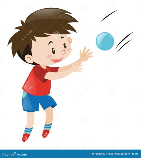 Boy in Red Shirt Catching Blue Ball Stock Vector - Illustration of ...