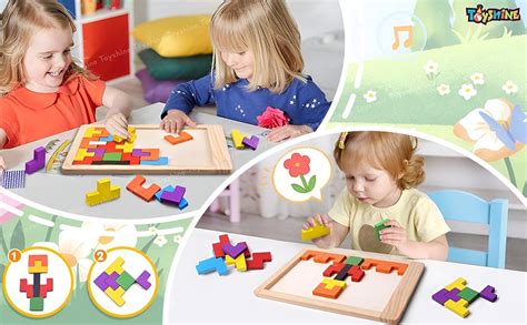 Toyshine Wooden Intelligence Brain Teasers Colorful 3D Tangram Jigsaw ...