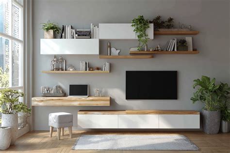 Contemporary Wall-Mounted TV Cabinet With Drawers And Shelves
