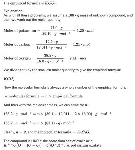 An unknown compound was found to have a percent composition as follows ...