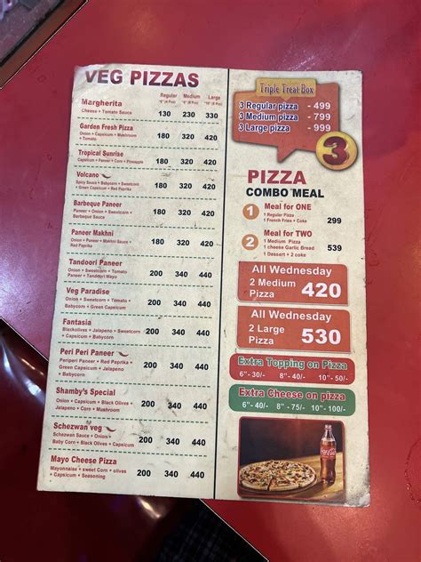 Menu at Shamby's Pizza Cafe, Kumbakonam