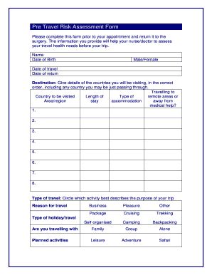Fillable Online Pre Travel Risk Assessment Form - MY SURGERY WEBSITE ...