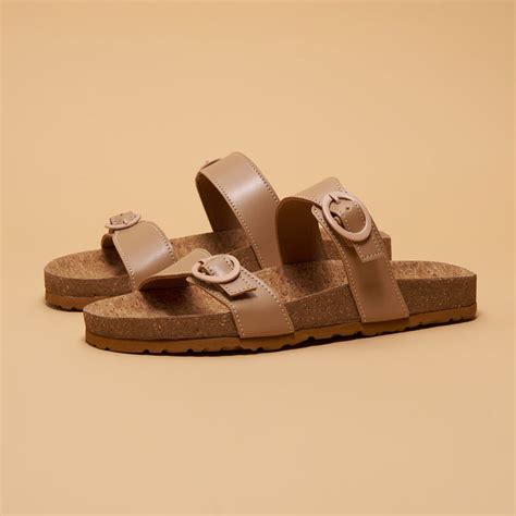 Buy Eridani Blaire Buckle Flat Beige Sandals Online