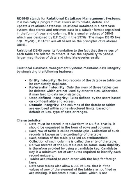 DBMS - RDBMS stands for Relational DataBase Management Systems. It is ...