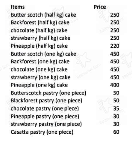 Menu at Bhagwan Corner Cakes And Pastries, Agra
