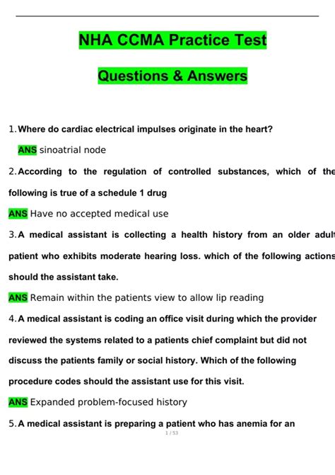 NHA CCMA Practice Test 2024 (Graded A+ actual test) - NHA CCMA - Stuvia US