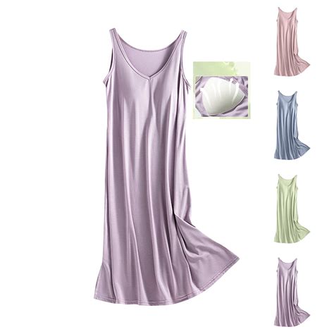 NANAIQ Women's Summer V-Neck Sleep Dress with Built-in Bra Cool ...