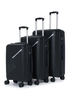 Buy Teakwood Set of 3 Black Textured Hard-Sided Trolley Suitcase Online