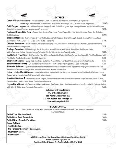 Menu at Blackfly The Restaurant, St. Augustine
