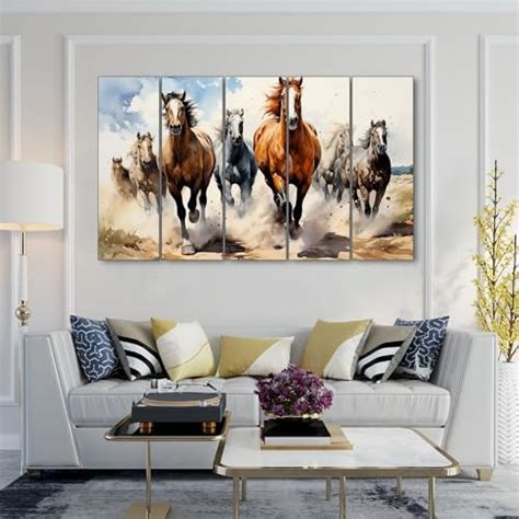 The Castle Decor watercolour 7 running vaastu horses painting with ...