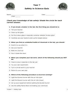 Safety in Science Quiz - brookshigh education tas edu Doc Template ...