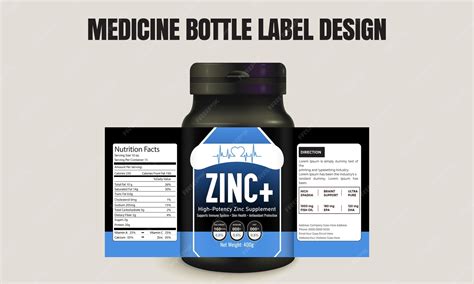 Medicine bottle label design for zinc supplement | Premium Vector