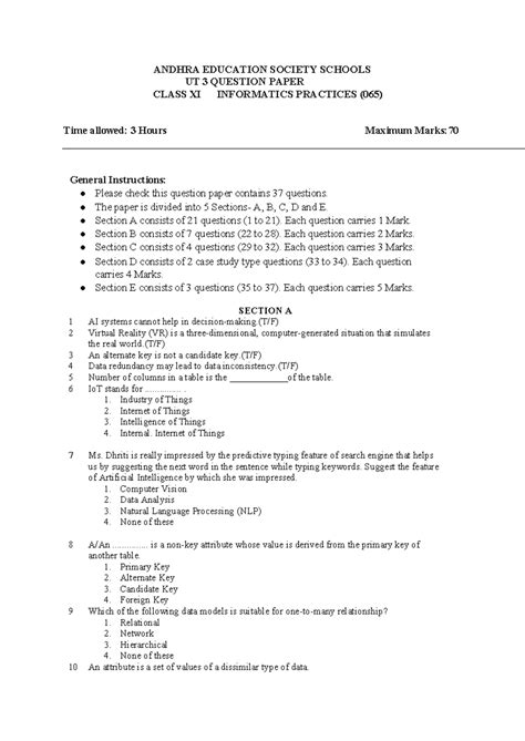 XI UT 3 - ASSIGNMENT - ANDHRA EDUCATION SOCIETY SCHOOLS UT 3 QUESTION ...