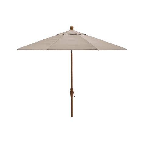 9' Round Sunbrella ® Stone Outdoor Patio Umbrella with Tilt Faux Wood ...