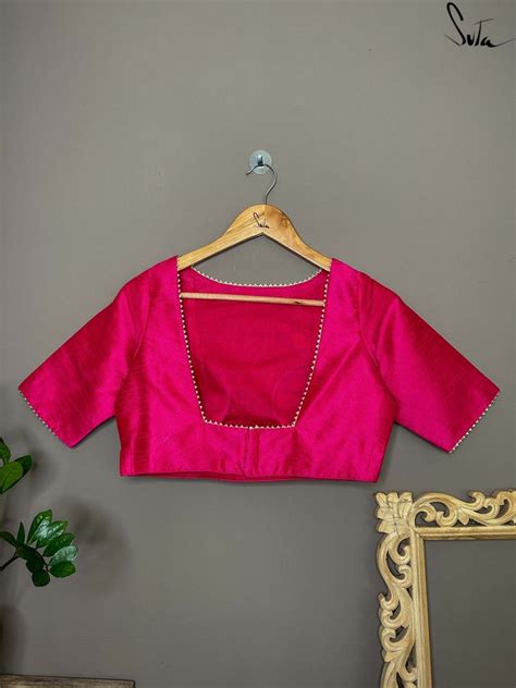 Padded Art Silk Boat Neck Blouse In Pink|Aambal|Suta