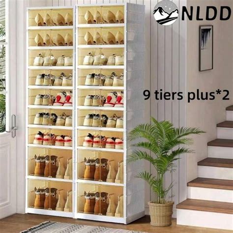 Expandable 9-Tier Shoe Rack With Clear Doors And Wheels: Collapsible ...