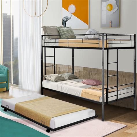 Buy SYNGAR Twin Over Twin Bunk Bed with Trundle, Metal Twin Bed with ...