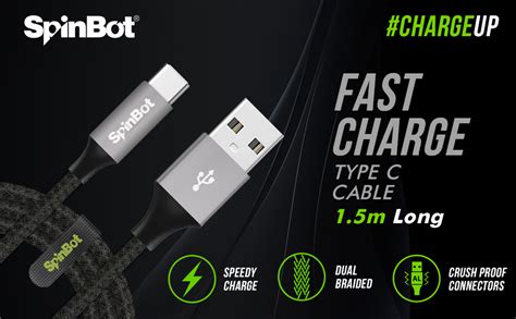 SpinBot ChargeUp USB Type C Cable Fast Charging 3Amp Dual Braided - 4. ...