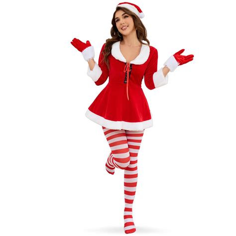 LEACOOLKEY Women's Christmas Dress Ms. Santa Suit Cosplay Mrs Claus ...