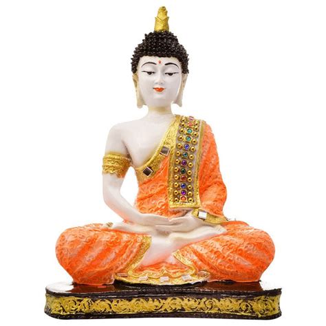 Handcrafted Ployresin Meditating Orange Colour Sitting Lord Buddha Sta ...