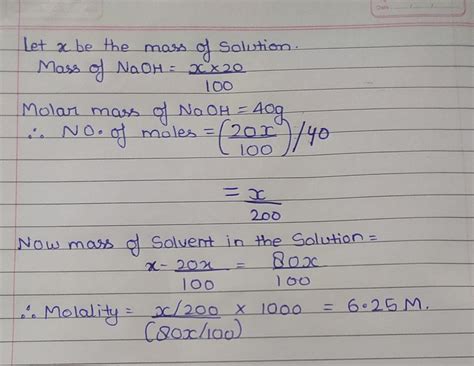 What will be the value of molality for an aqueous solution of 20% w/w ...