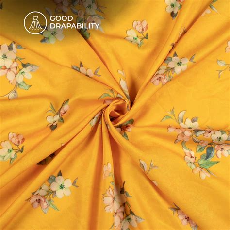 Gold Yellow Floral Digital Print Butter Crepe Fabric – Fabcurate
