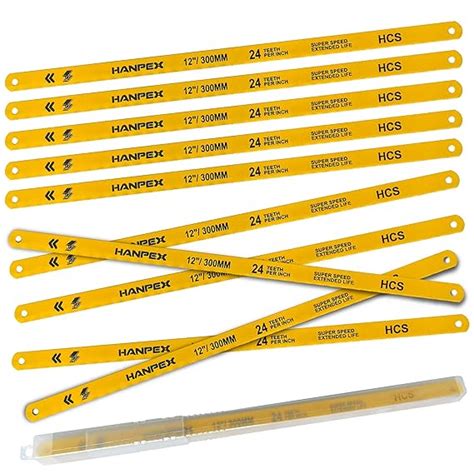 Hanpex Hacksaw Replacement Blades (10 Pack) High Speed 24 TPI - 12 ...