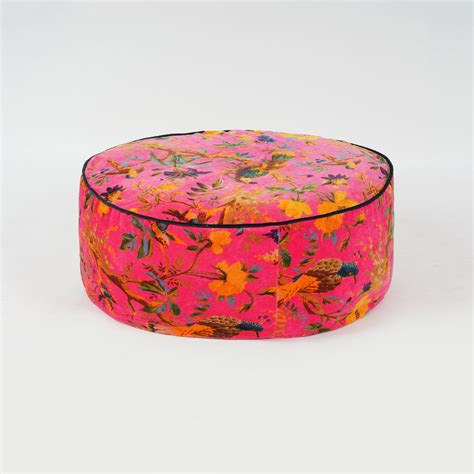 Birds of Paradise Velvet Round Ottoman / bean bag -Bright Pink – The ...