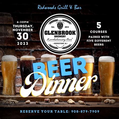 Glenbrook Brewery Beer Dinner , Redwoods Grill & Bar, Chester, 30 ...