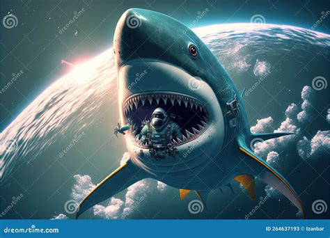 Shark As Astronaut Spaceship in Space Illustration Generative Ai Stock ...