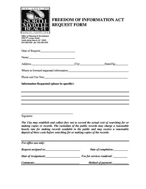 Freedom Of Information Act Request Form - City Of North Myrtle Beach ...