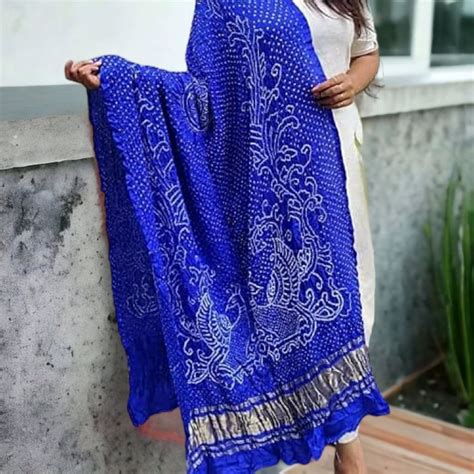Pure Gaji Silk Peacock Dupatta | Royal Blue | - Leheriya.com