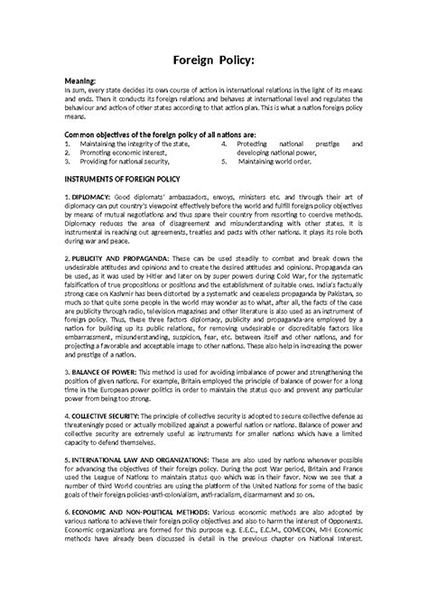 Foreign Policy: Key Concepts and Instruments - Notes - Studocu