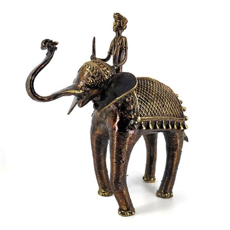 Elephant and Rider Brass Dhokra Art Figurine (Bronze color, 11 inch ...