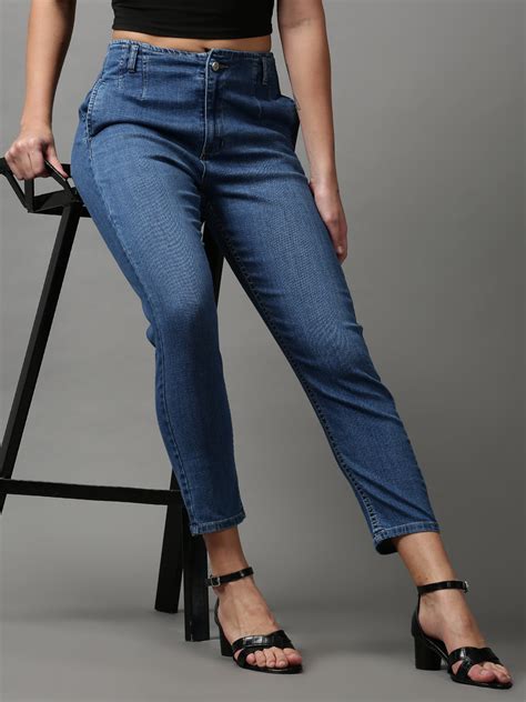 SHOWOFF Women Blue Solid Wide Leg Jeans