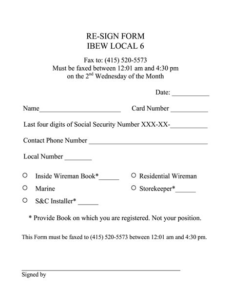 IBEW Local 6 Re-sign Form - Blank Fillable Template | Fill Out, Print ...