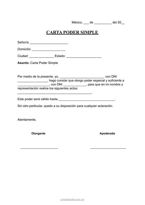 Formato De Carta Poder Simple Para Imprimir
