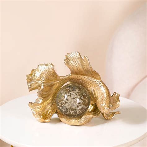 Gilded Resin Betta Fish Sculpture With Crystal Ball Online - Premium ...
