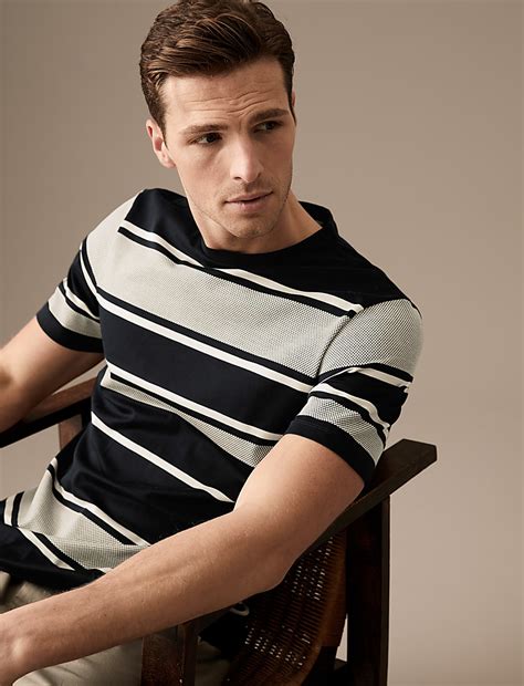 Buy Pure Cotton Striped Textured T-Shirt at Marks & Spencer