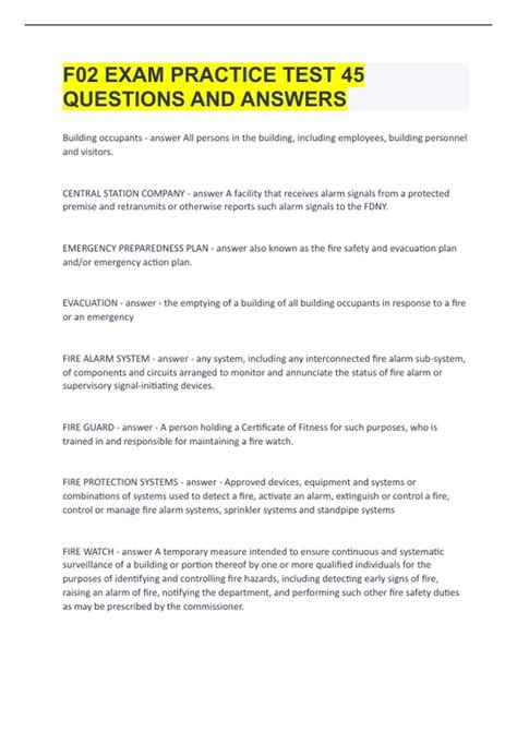 F02 EXAM PRACTICE TEST |45 QUESTIONS AND ANSWERS - FDNY - Stuvia US