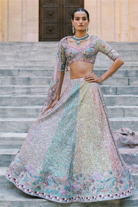 Tribelle - Multicolour Sequin tulle Lehenga – Aisha Rao
