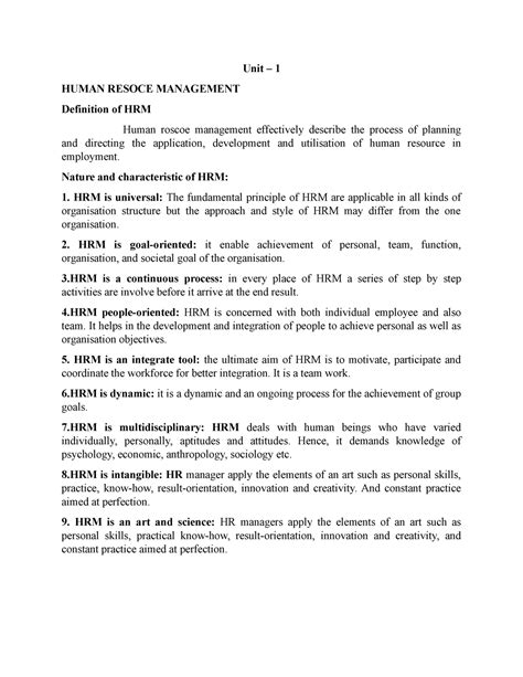 Hrm - HUMAN RESOURCE MANAGEMENTS AND ITS CONCEPTS - B.Com GENERAL - Studocu