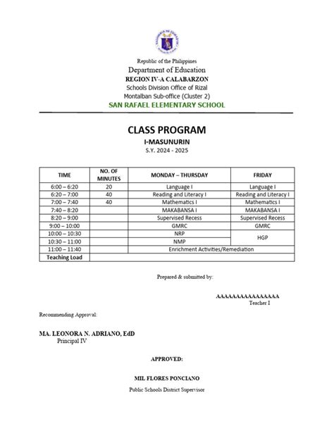 Image result for Class Program Editable