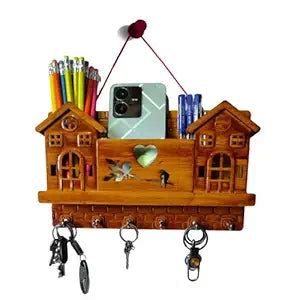 Wall Key Holder Stylish Plastik Wooden Key Hanger with 6 Hook for Home ...